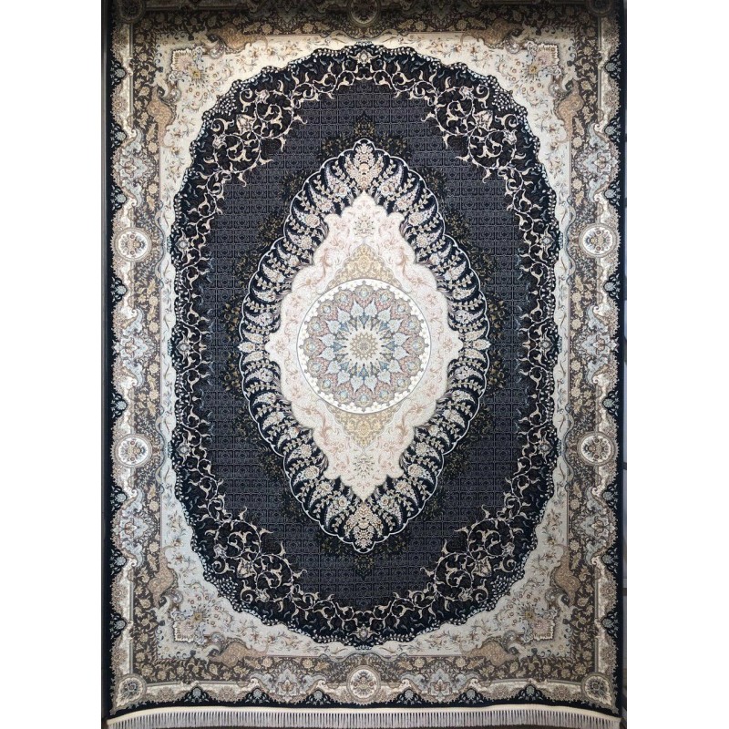 فرش قیطران 1500 شانه طرح تانیا زمینه سورمه ای (برحسته)