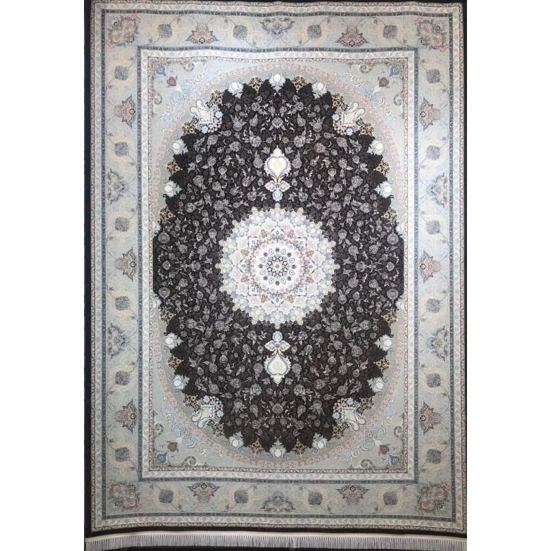 فرش 1500 شانه طرح سلطان زمینه شکلاتی (گل برجسته)