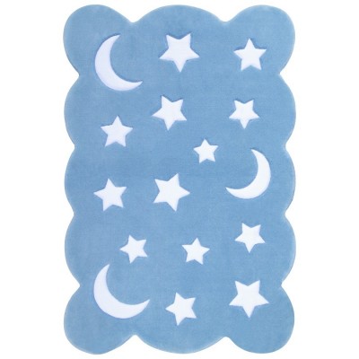 فرش زرباف اتاق کودک طرح ماه و ستاره آبی