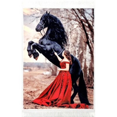 تابلو فرش ماشینی طرح اسب و دختر کد 13003