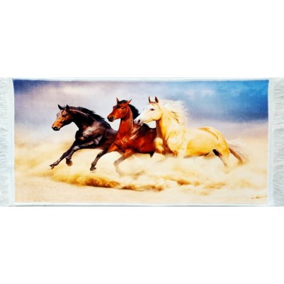 تابلو فرش ماشینی طرح سه اسب کد 14023