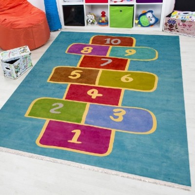 فرش اتاق کودک طرح لی لی بازی آبی (غیربرجسته)