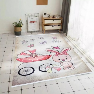 فرش اتاق کودک طرح خرگوش صورتی (غیربرجسته)