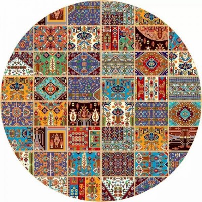 فرش گرد 700 شانه طرح چهل تکه کد 100528 زمینه تمام رنگ (غیربرجسته)