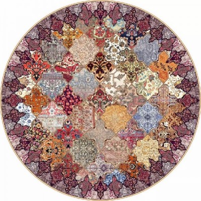 فرش گرد 700 شانه طرح چهل تکه کد 100535 زمینه تمام رنگ (غیربرجسته)