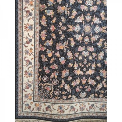 فرش کسری یزد 700 شانه طرح افشان زمینه سورمه ای (غیربرجسته)