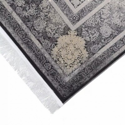 فرش محتشم 1500 شانه طرح بورسا زمینه ذغالی (برحسته)