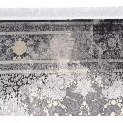 فرش محتشم 1500 شانه طرح بورسا زمینه ذغالی (برحسته)