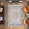فرش محتشم 1500 شانه طرح گلسان زمینه نقره ای (برحسته)