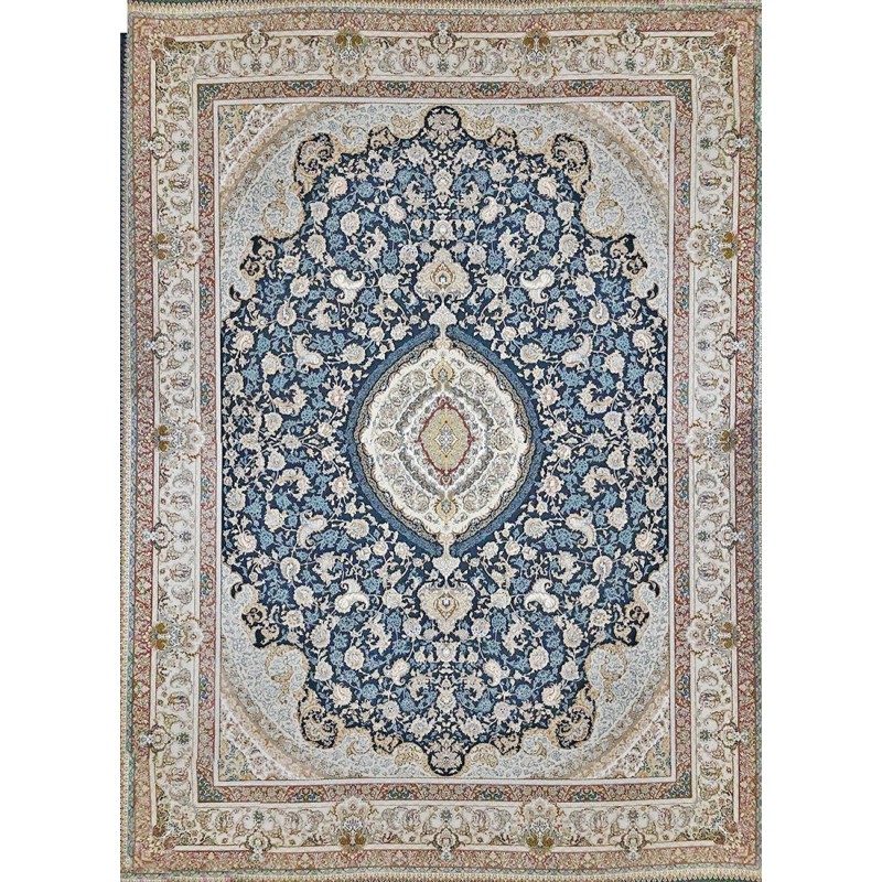 فرش قیطران 1500 شانه طرح سروناز زمینه سورمه ای (برحسته)
