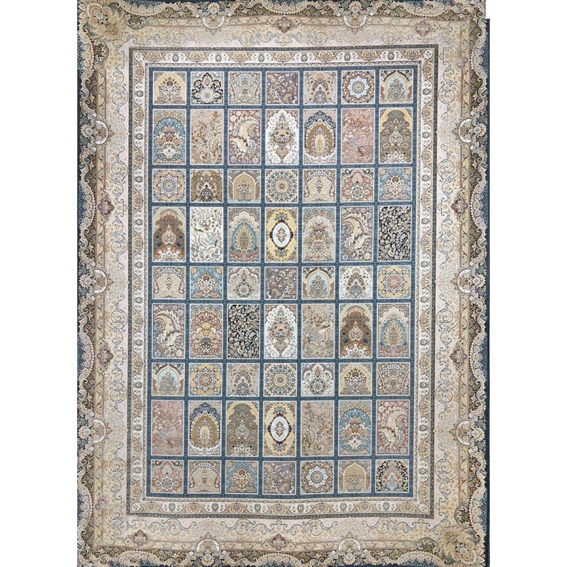 فرش قیطران 1500 شانه طرح مهرو زمینه سورمه ای (برحسته)