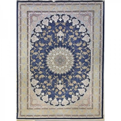 فرش آینده 1500 شانه طرح اصفهان زمینه سورمه ای (برحسته)