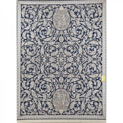 فرش آینده 1500 شانه طرح گلدانی زمینه سورمه ای (برحسته)
