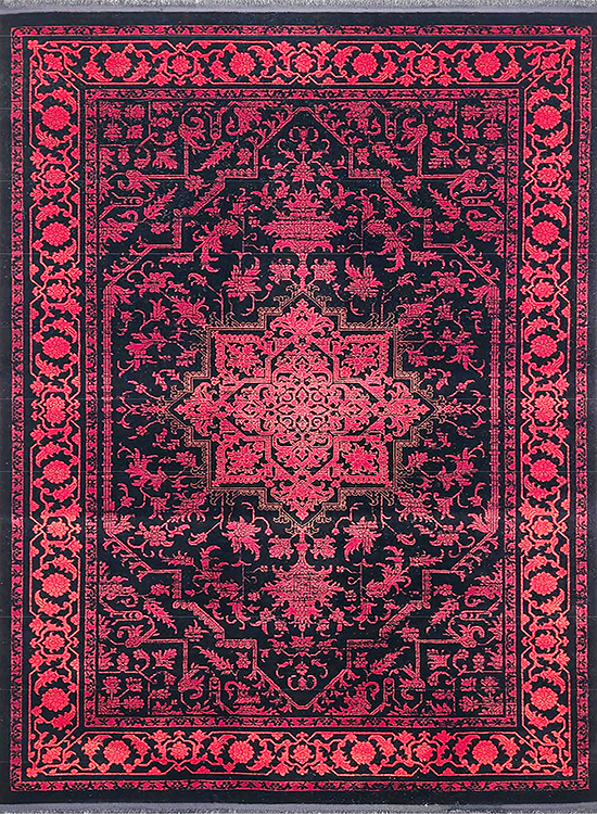 فرش مهدیان 400 شانه کد 43023 زمینه لاکی-سورمه ای (غیربرجسته)