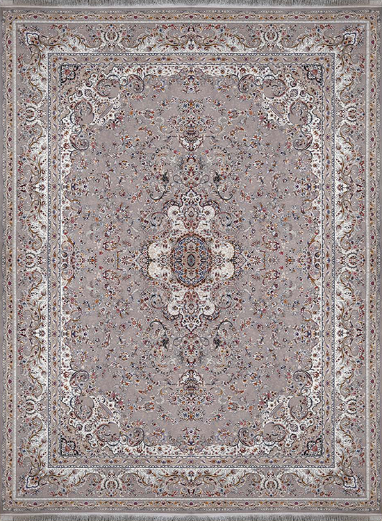 فرش آراد کاشان 1500 شانه طرح آیسل زمینه صدفی (برجسته)