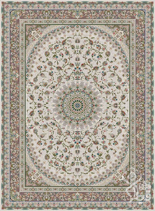 فرش قیطران 1500 شانه طرح ستوش زمینه کرم (برجسته)