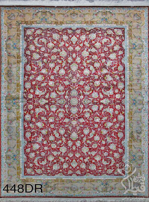 فرش قیطران 1200 شانه کلکسیون ابریشمی طرح گلبهار زمینه رناسی (برجسته)