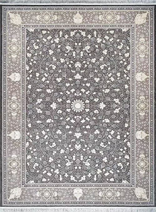 فرش محتشم 1500 شانه طرح ازمیر زمینه ذغالی (برجسته)
