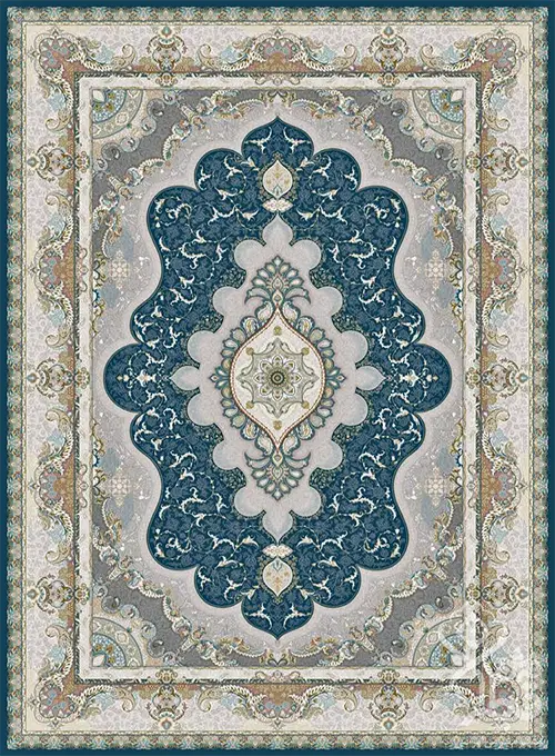 فرش قیطران 1500 شانه طرح شیفته زمینه سورمه ای (برجسته)