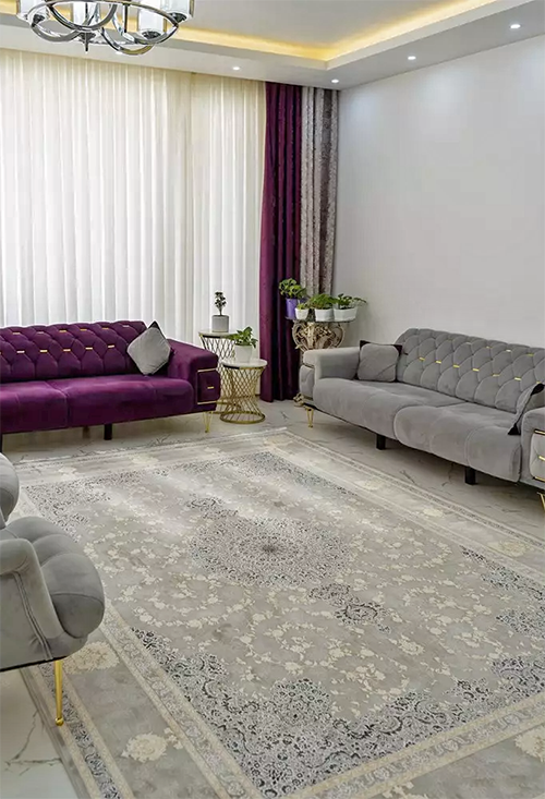  فرش محتشم 1500 شانه طرح آدنا زمینه دودی (برجسته) 