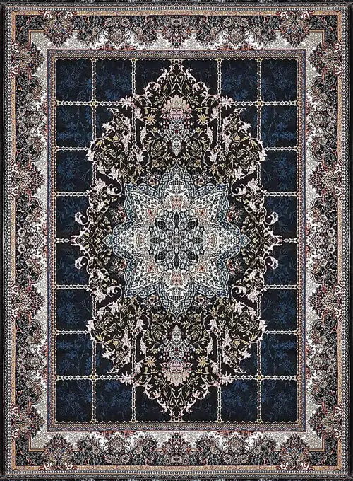 فرش کاشان (RUG) 500 شانه طرح هیوا زمینه مشکی (غیربرجسته)