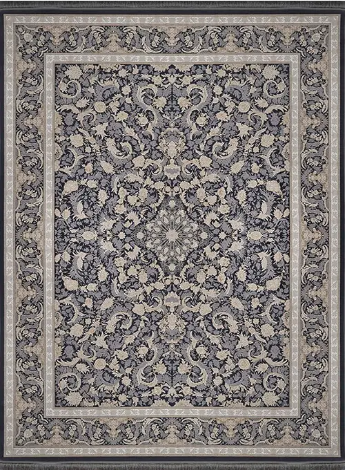فرش آراد کاشان 1500 شانه طرح زرسان زمینه ذغالی (برجسته)