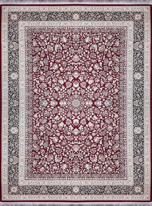 فرش آراد کاشان 1500 شانه طرح شاهدخت زمینه یاقوتی (برجسته)