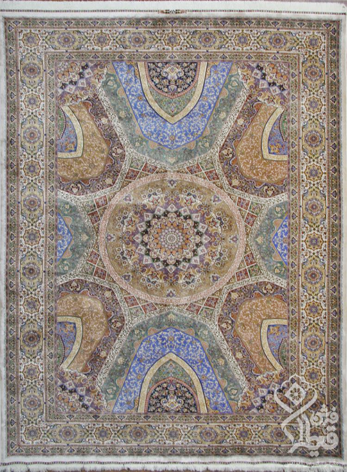 فرش قیطران 1200 شانه کلکسیون ابریشمی طرح الینا زمینه کرم (برجسته)