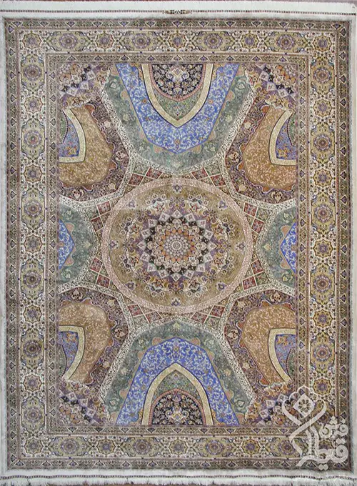 فرش قیطران 1200 شانه کلکسیون ابریشمی طرح الینا زمینه کرم (برجسته)