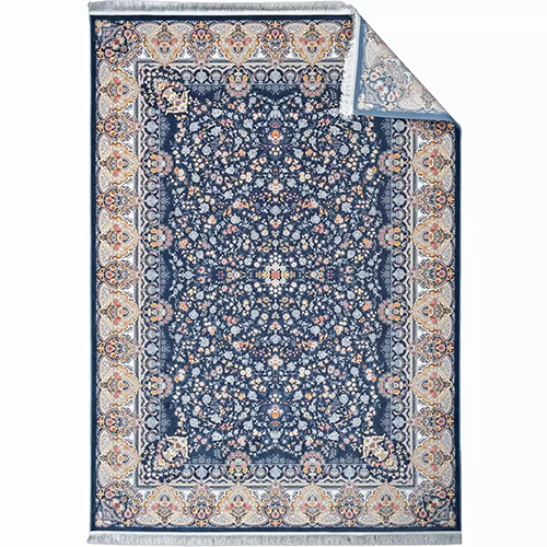  فرش محتشم 1500 شانه طرح باغ جان زمینه اطلسی (برجسته) 