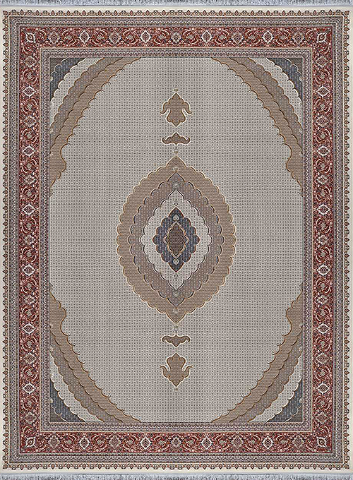 فرش آراد کاشان 1500 شانه طرح ریزماهی زمینه کرم (برجسته)