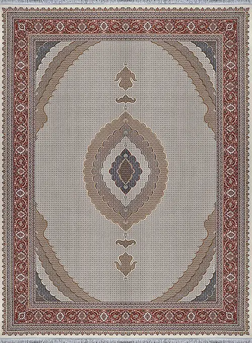فرش آراد کاشان 1500 شانه طرح ریزماهی زمینه کرم (برجسته)