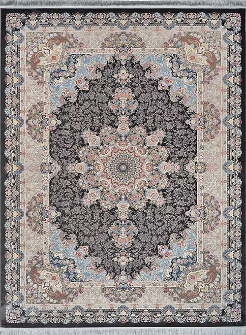 فرش محتشم 1500 شانه طرح سالاری زمینه ذغالی (برجسته)