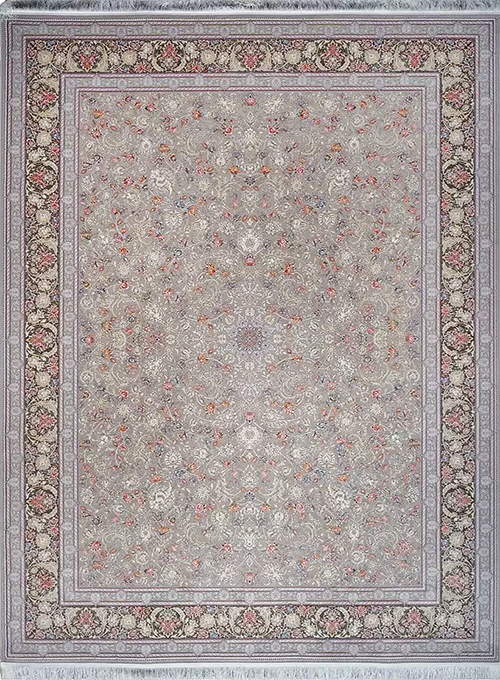 فرش محتشم 1500 شانه طرح گلفام زمینه نقره ای (برجسته)