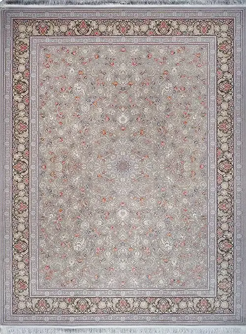 فرش محتشم 1500 شانه طرح گلفام زمینه نقره ای (برجسته)