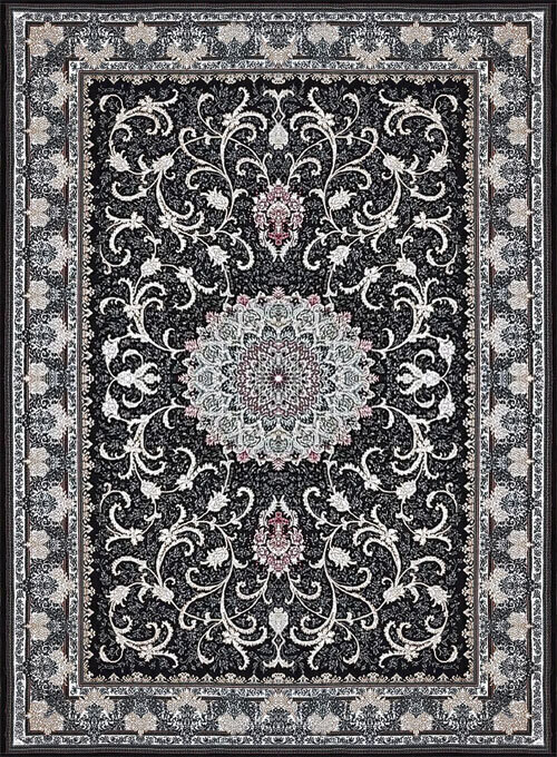  فرش کاشان (RUG) 500 شانه طرح طناز زمینه مشکی (غیربرجسته) 