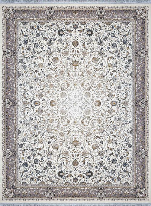 فرش آراد کاشان 1500 شانه طرح آذین زمینه کرم (برجسته)