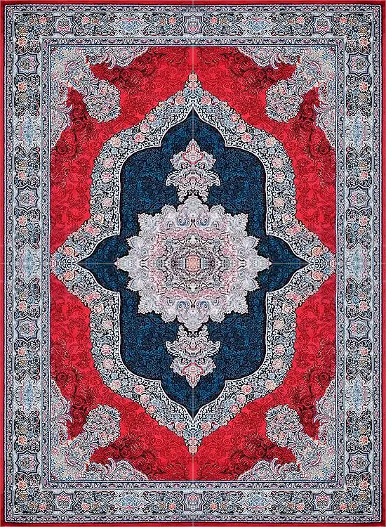 فرش ماشینی 440 شانه طرح کارینا زمینه لاکی (غیربرجسته)