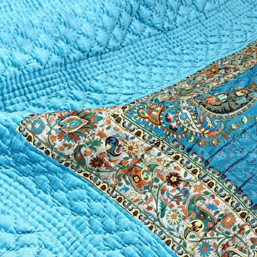  لحاف کرسی ترمه یزد طرح افشار زمینه آبی سایز 4*4 متر 