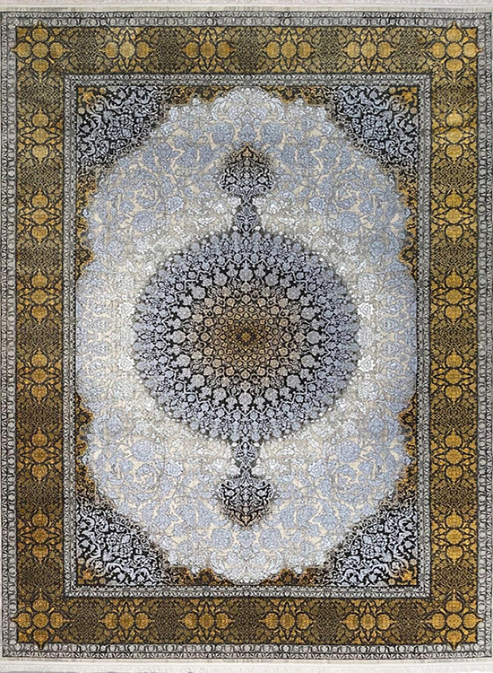 فرش مهدیان 700 شانه کد 70011 زمینه نقره ای-طلایی (برجسته)