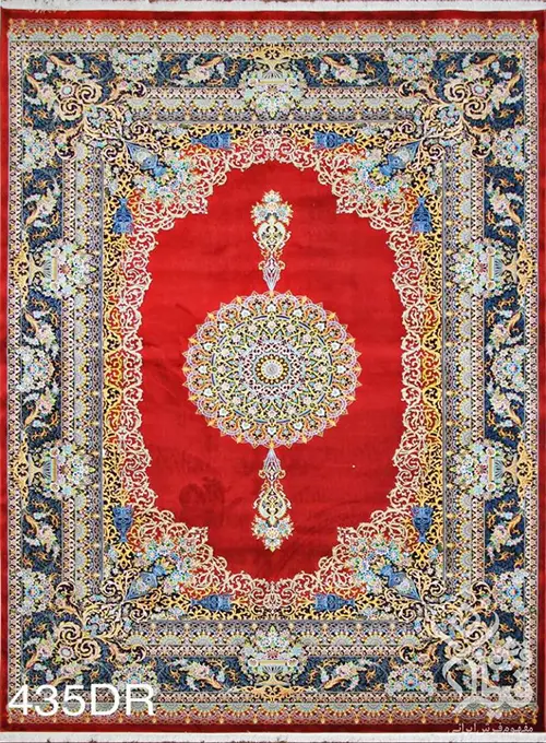 فرش قیطران 1200 شانه کلکسیون ابریشمی طرح آیینه زمینه رناسی (برجسته)