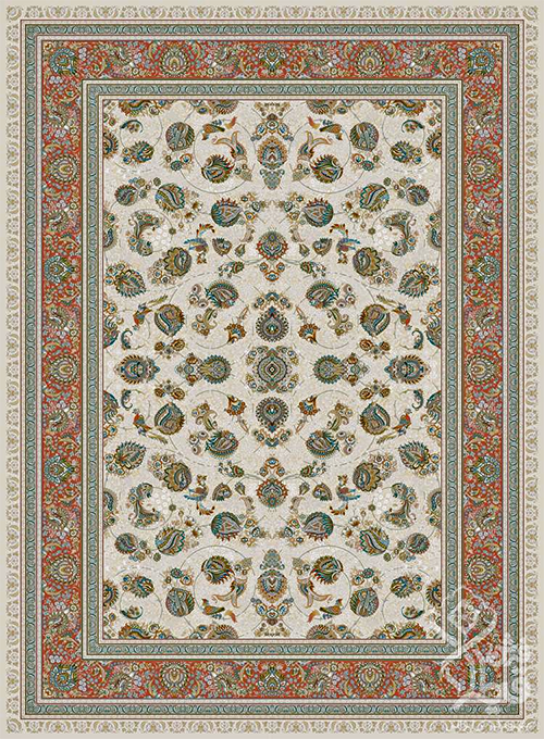 فرش قیطران 1500 شانه طرح ملیسا زمینه کرم (برجسته)