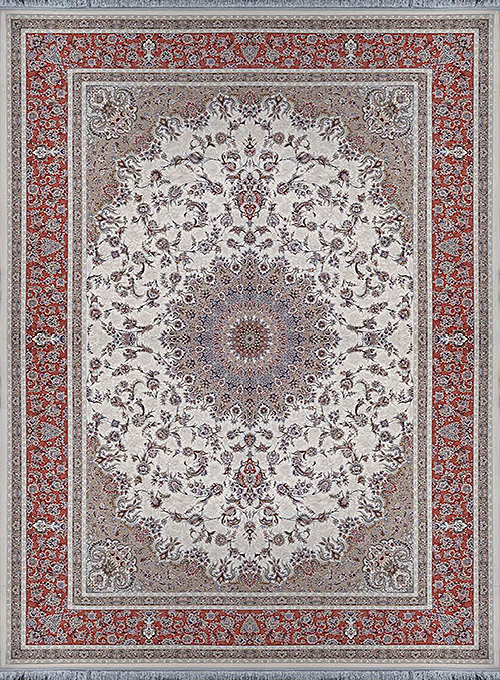 فرش آراد کاشان 1500 شانه طرح آدور زمینه کرم (برجسته)