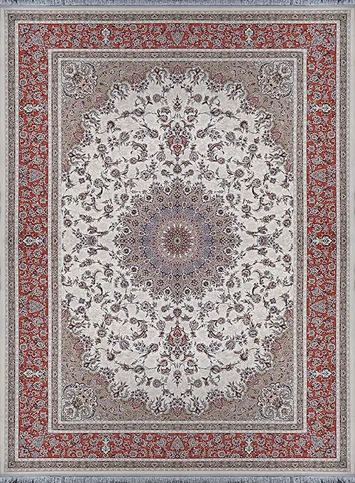فرش آراد کاشان 1500 شانه طرح آدور زمینه کرم (برجسته)