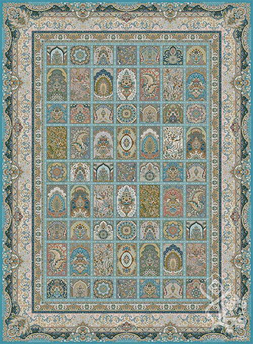  فرش قیطران 1500 شانه طرح مهرو زمینه آبی (برجسته) 