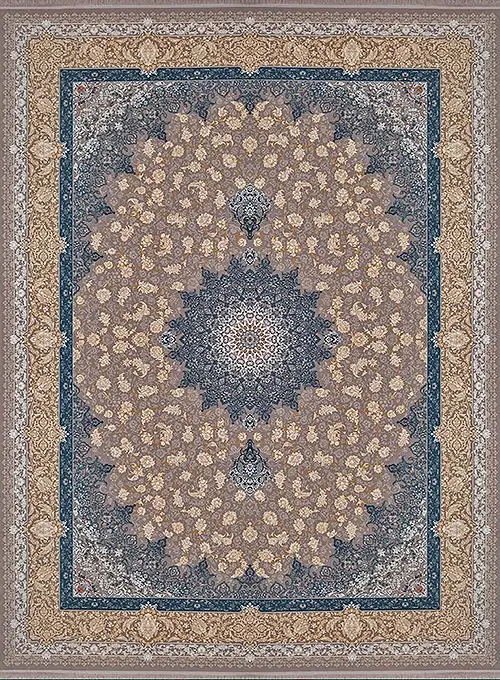 فرش آراد کاشان 1500 شانه طرح دلربا زمینه صدفی (برجسته)