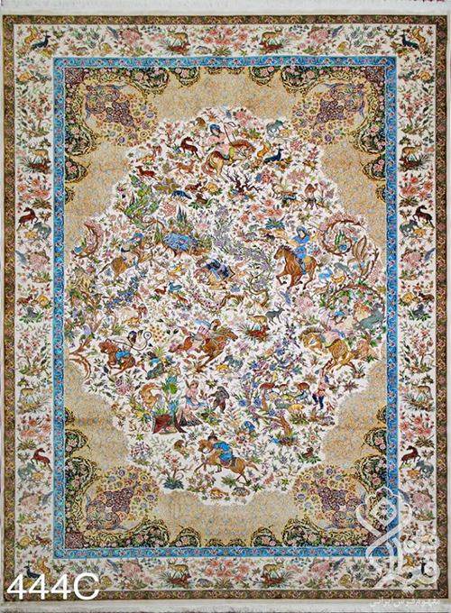 فرش قیطران 1200 شانه کلکسیون ابریشمی طرح روشنک زمینه کرم (برجسته)