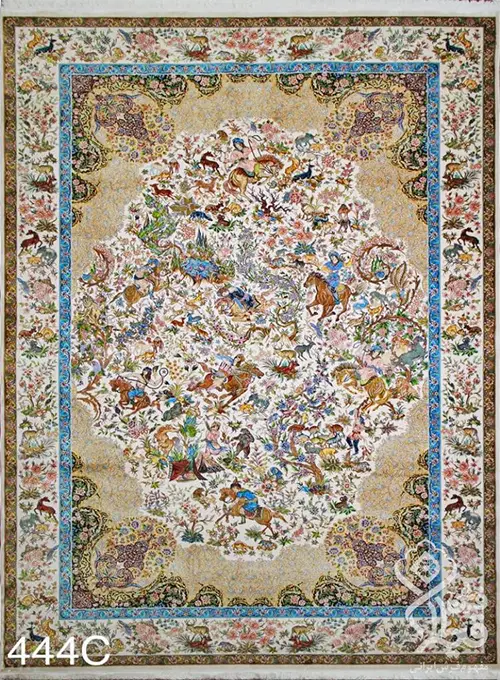 فرش قیطران 1200 شانه کلکسیون ابریشمی طرح روشنک زمینه کرم (برجسته)