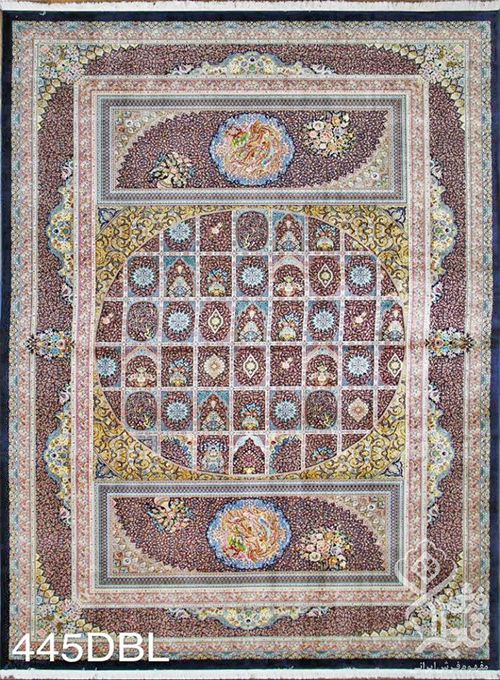  فرش قیطران 1200 شانه کلکسیون ابریشمی طرح پروین زمینه سورمه ای (برجسته) 
