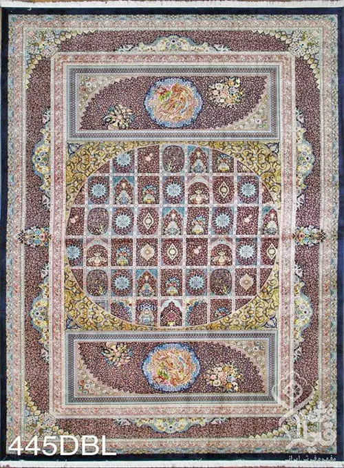 فرش قیطران 1200 شانه کلکسیون ابریشمی طرح پروین زمینه سورمه ای (برجسته)